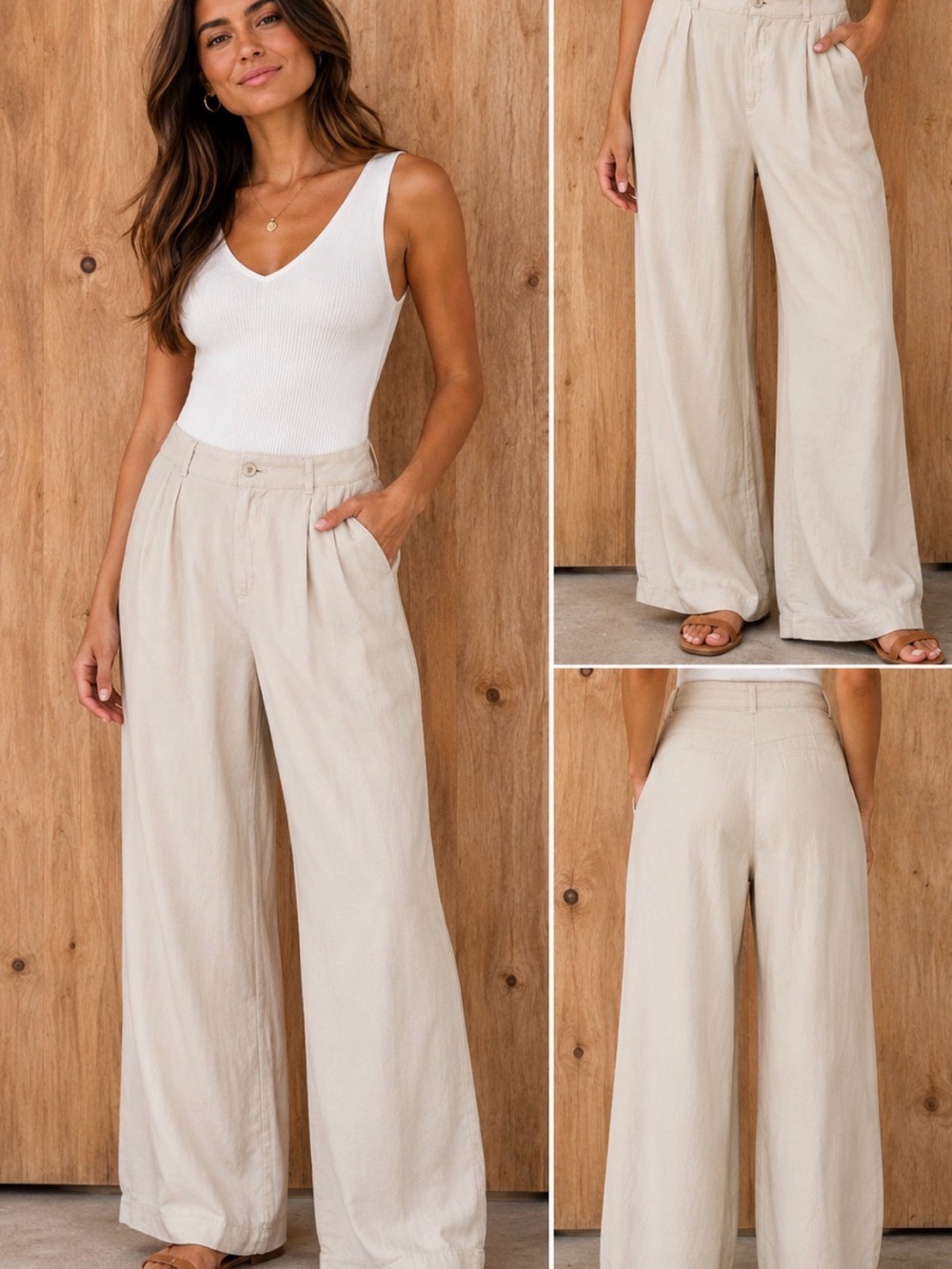 Bella Dahl Women’s Wide Leg Pants Size 32 Beige Cream Pleated High Rise Casual